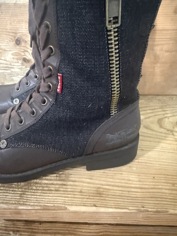 Levi's Women's Combat Boots Lace-Up Side Zipper Brown/Black Denim US 7.5 gallery