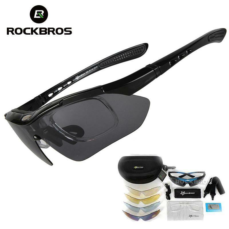 ROCKBROS Polarized Cycling Sunglasses Bike Goggles Hiking Glasses Black 5 Lens