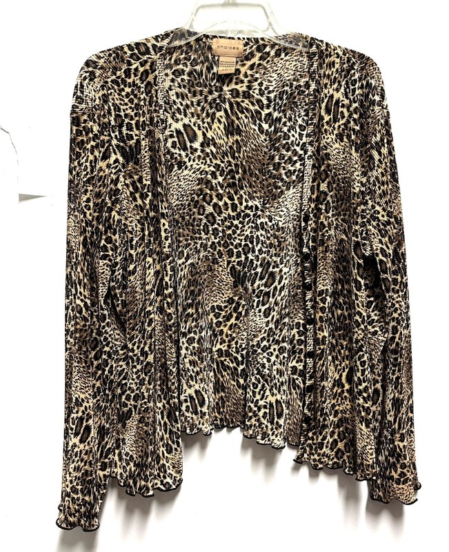 Choices animal print Long Sleeve Stretchy Krinkle Cardigan Top Button Front -Lg
