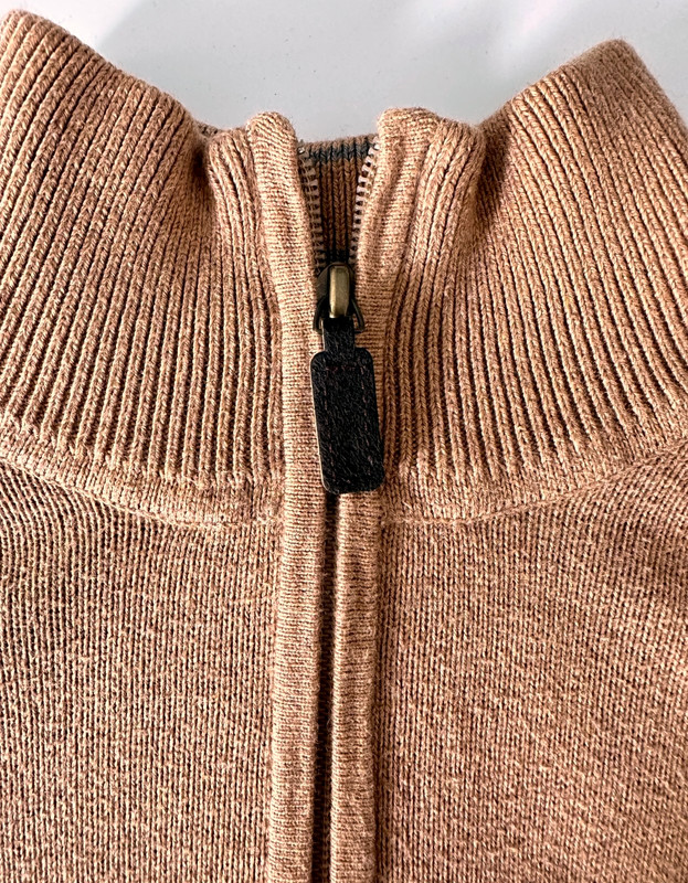 Eddie Bauer Mens Large Cotton Cashmere Quarter Zip Sweater Camel Brown gallery