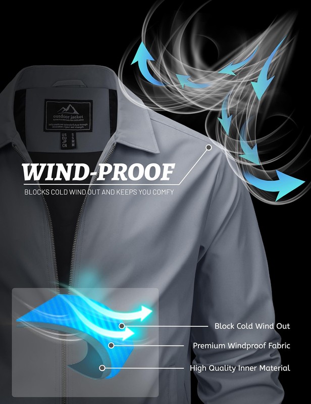 Men's Thin Spring Jacket Full-Zip Lightweight Bomber Jacket Casual Track Coat US gallery