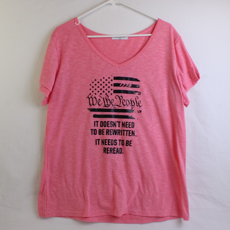 Lilicloth Patriotic Constitution Pink V-Neck T-Shirt Women’s XL