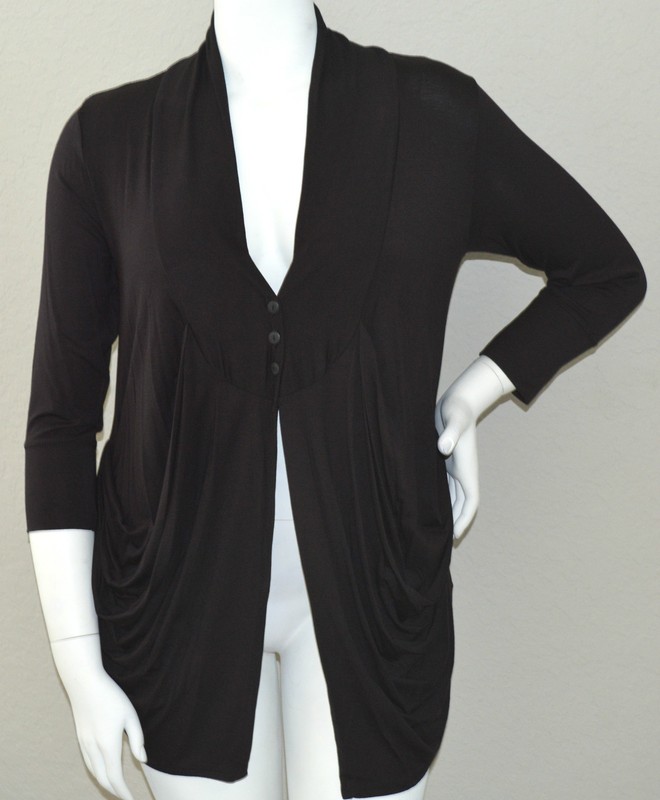 Emerald USA Button Front Draped Stretch Cardigan Black Plus 1XL 2XL 3XL – New!