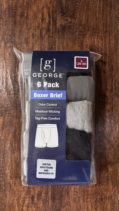 Men’s George 6pk Boxer Briefs Size Small 28-30 Brand NEW Tag Free Odor Control