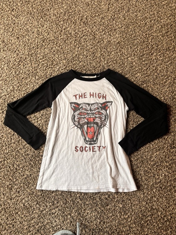 OBEY The High Society Skull Tiger Graphic Raglan Long Sleeve Tee White/Black S