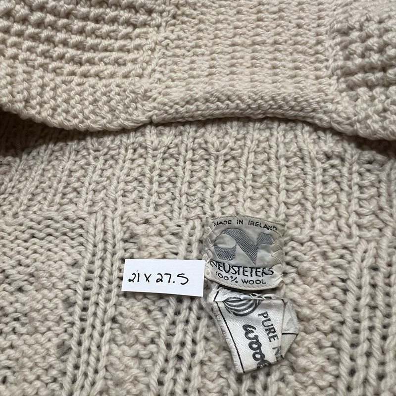 Neusteters 60s/70s Made in Ireland Cable Knit Oatmeal Beige Full Zip Sweater L gallery