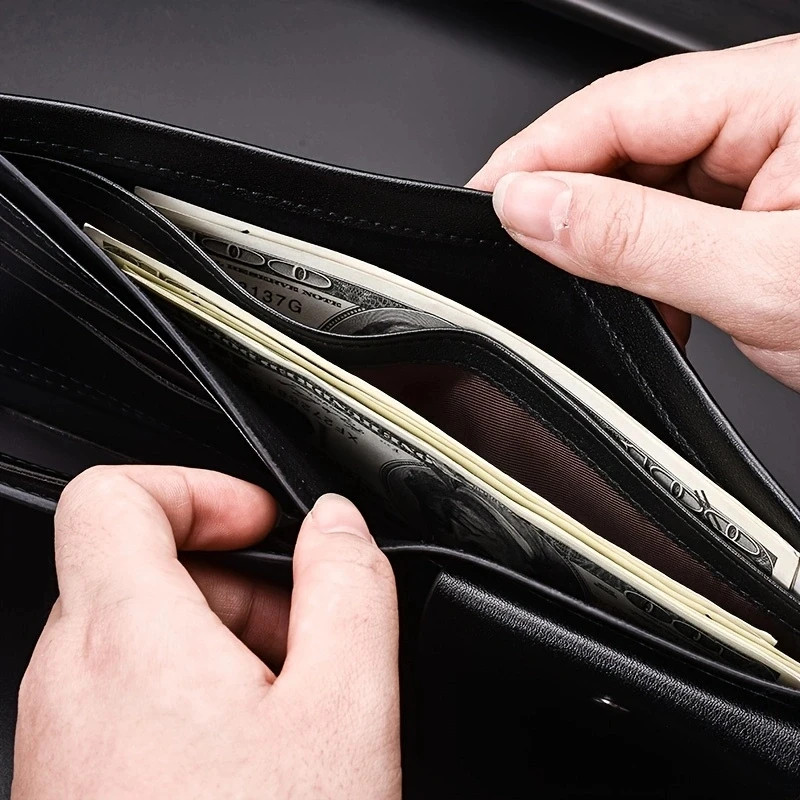 Fashion Men's Solid Color Horizontal Short Style Leather Wallet with Multiple gallery