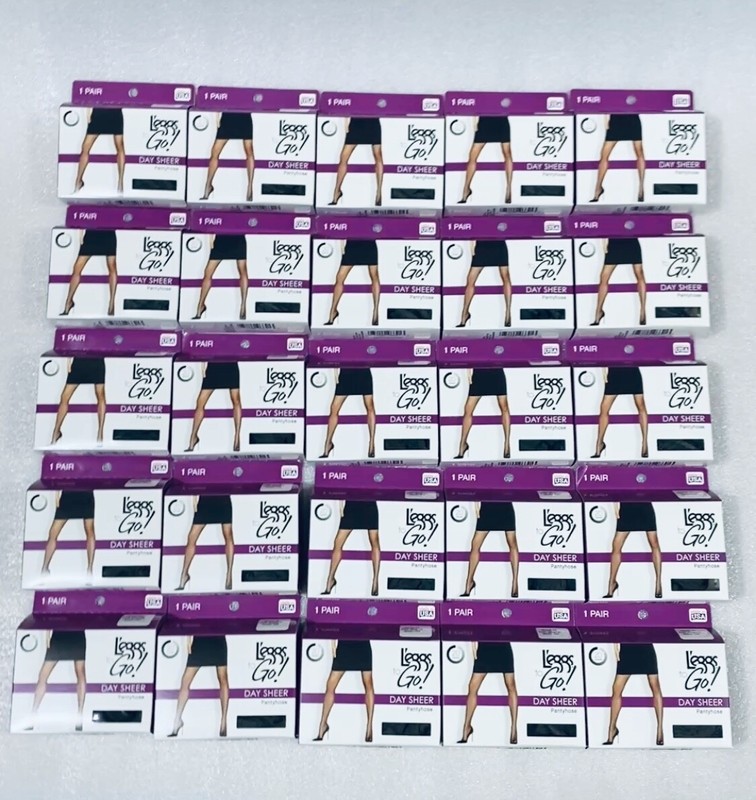 Lot Of 25 New – L’eggs to Go! Day Sheer Pantyhose – Size Q – Off Black Sheer Toe