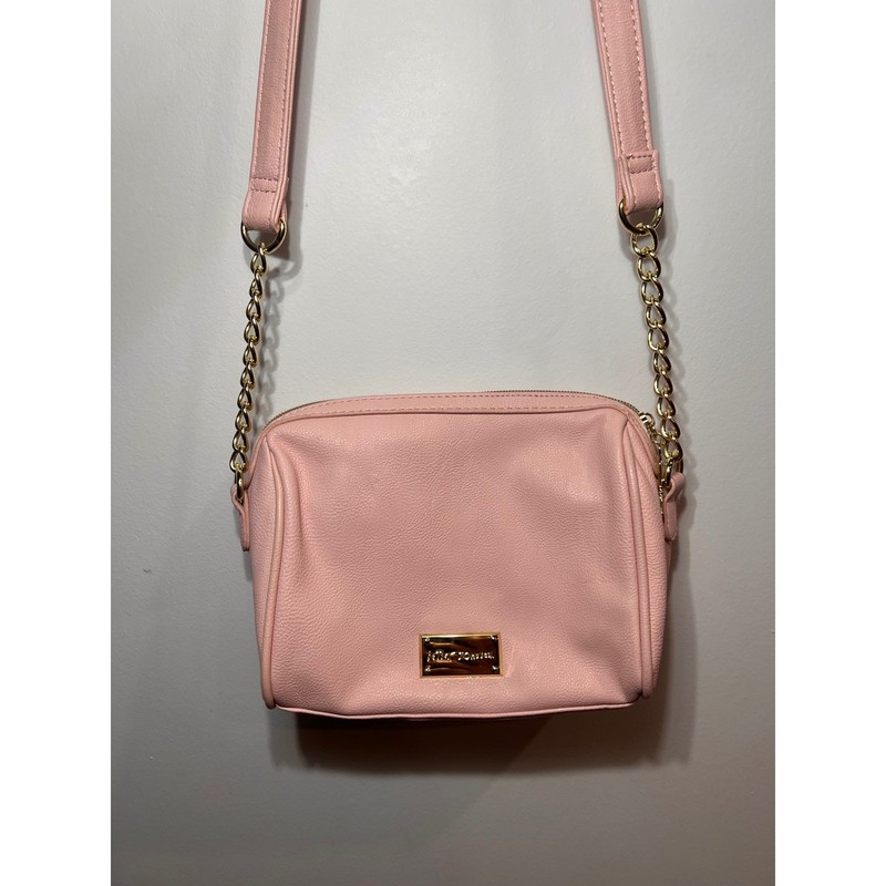 RARE Betsey Johnson Pink Sequin Bow Crossbody Bag Gold Hardware Heart Key Charm gallery