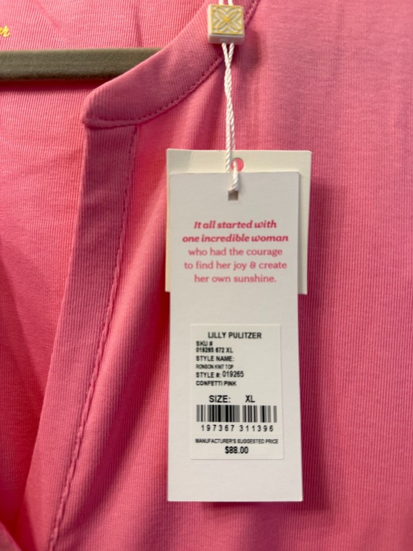 NWT Lilly Pulitzer Ronson Knit Top Confetti Pink Size XL Split V Neck gallery