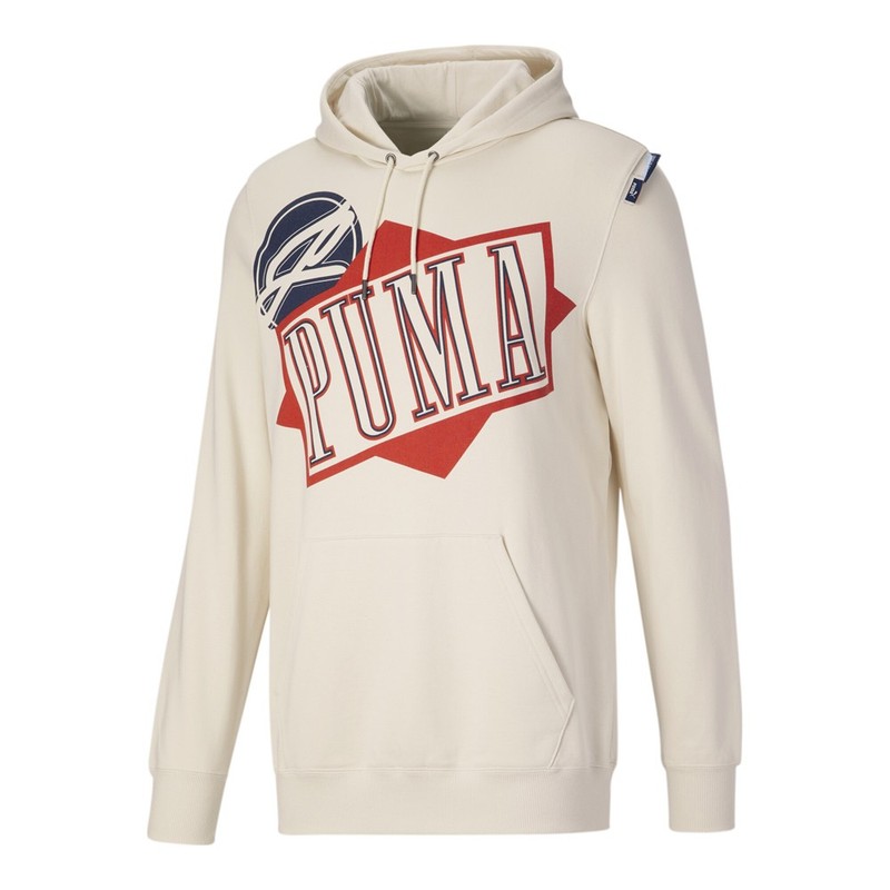 PUMA Classics Now Then Graphic Pullover Hoodie Mens Off White Casual Outerwear