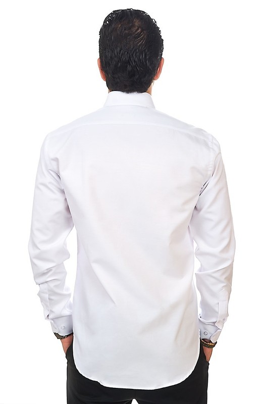Tailored / Slim Fit Mens White Dress Shirt Wrinkle-Free Spread Collar AZAR MAN gallery