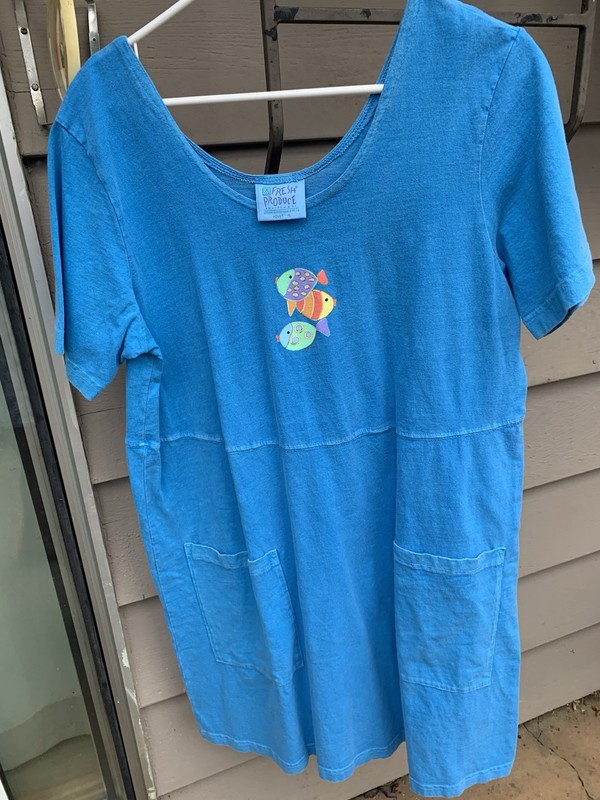 Fresh Produce Women’s Short-Sleeved Blue Dress With Pockets, Size XL