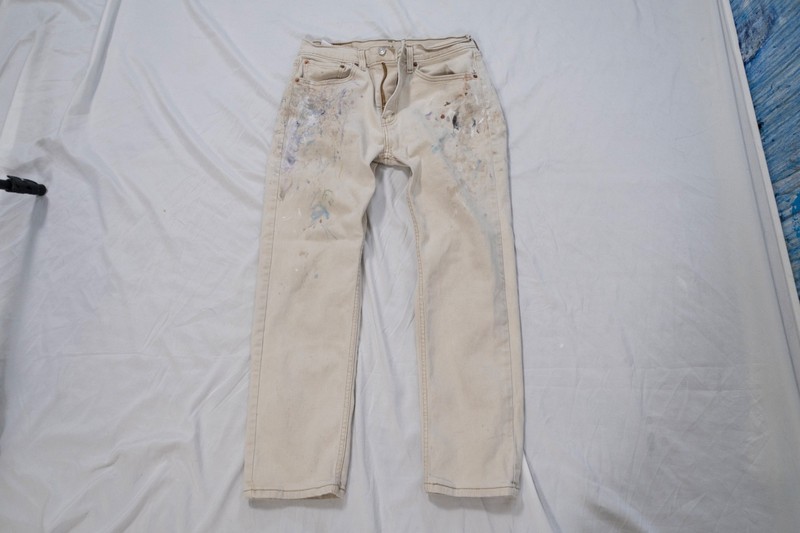 Artist-Worn Levi's 505 Paint Splattered Jeans - Authentic Studio Wear Light Tan gallery