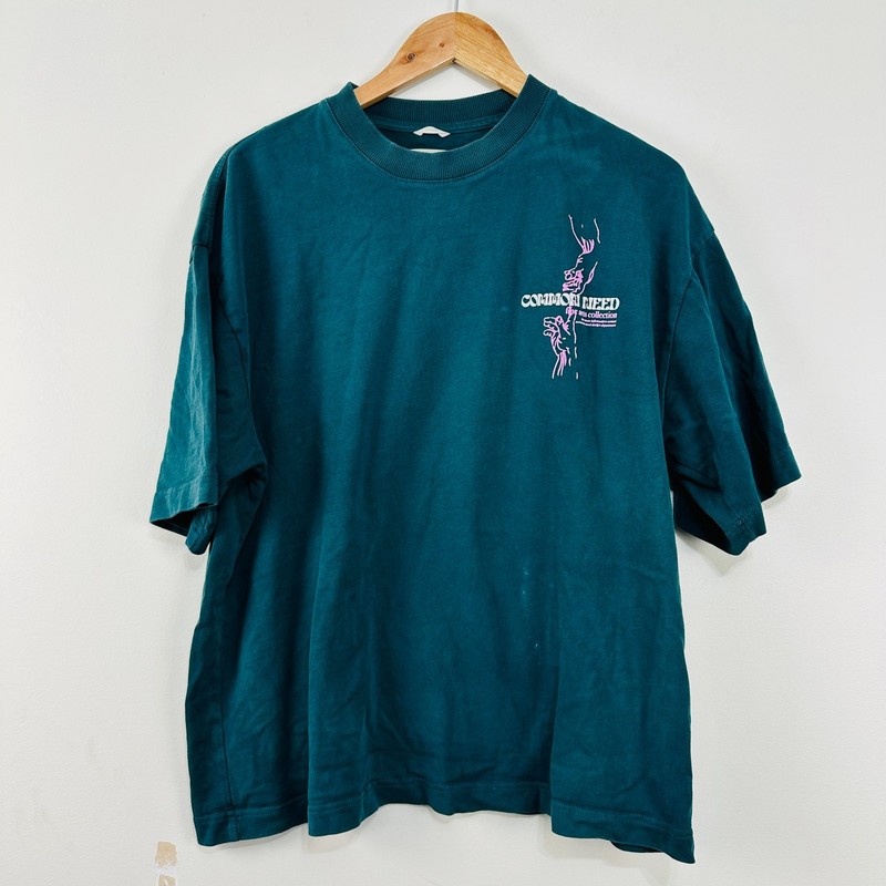 Common Need T-Shirt Teal Pink Graphic Print Organic Cotton Arts Collection