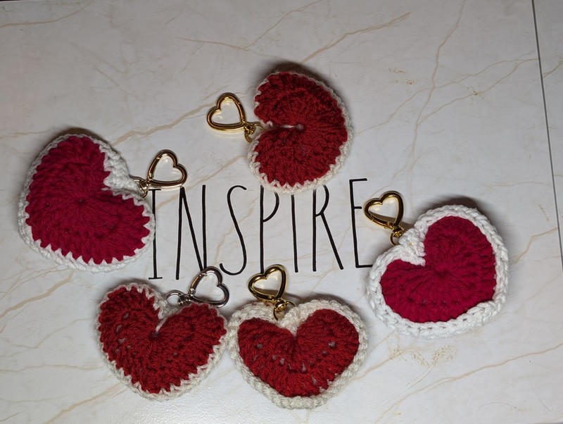 Crochet Puffy Heart & Clasp Bag Charm, Trendy Keychain, Cute, Love, Gift, Purse gallery