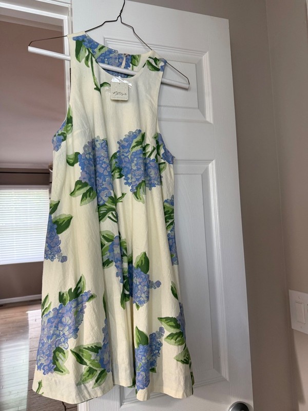 Free People NWT Hydrangea Floral Open Back Mini Dress -Ivory Cotton Combo