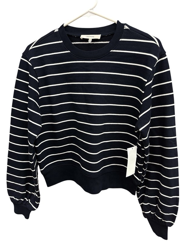 Frame Women’s Blouson Long Sleeve Sweatshirt Navy & White US Size Small