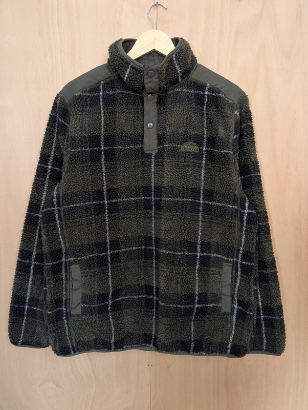 Weird Fish Men’s Quarter Snap Poppers Tartan Sherpa Fleece Green Size M