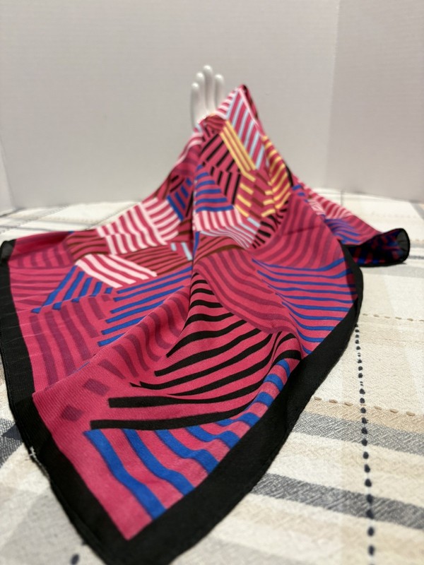 Beautiful Square Scarf Abstract In Black, Red, pink, Blues 27” X 27” gallery