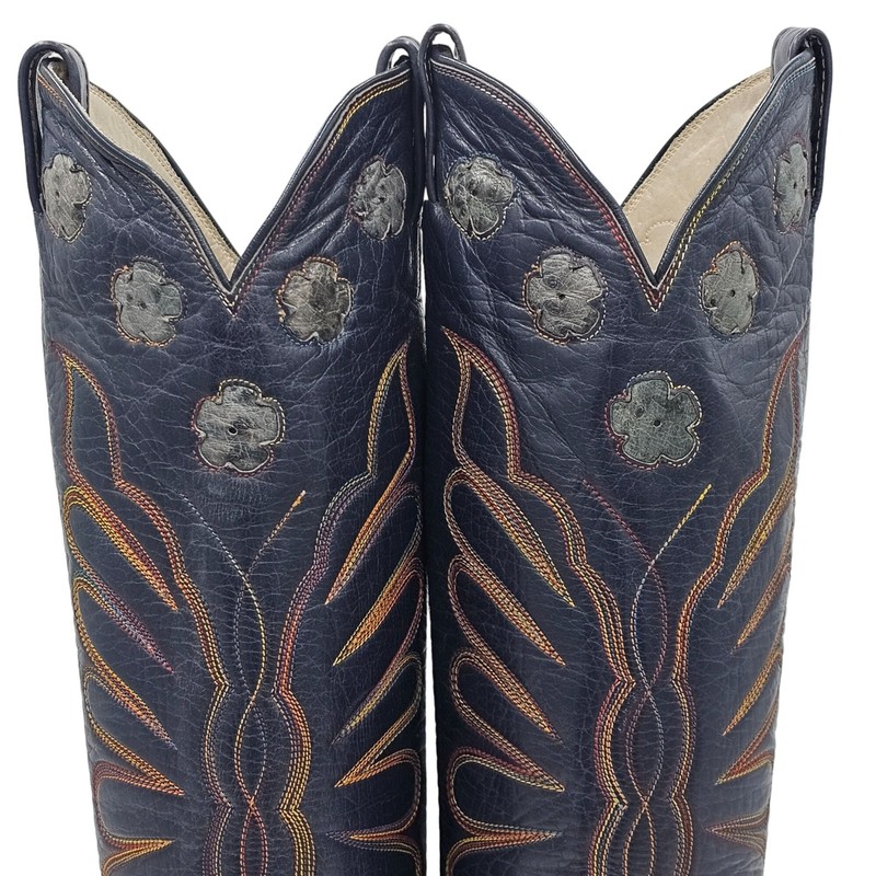 Vintage 1970s CUTTER BILL Cowgirl Boots 6B Navy Rainbow Butterfly Cowboy CBC gallery