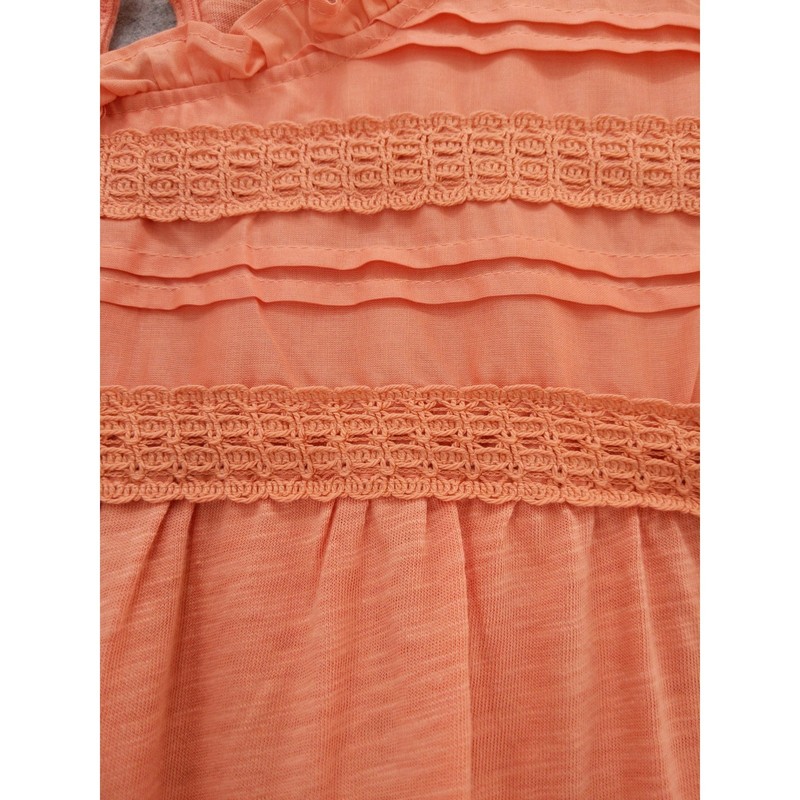 Ella Moss Ruffle Neck Top Crochet Trim Flutter Sleeve Blouse Coral Size L gallery