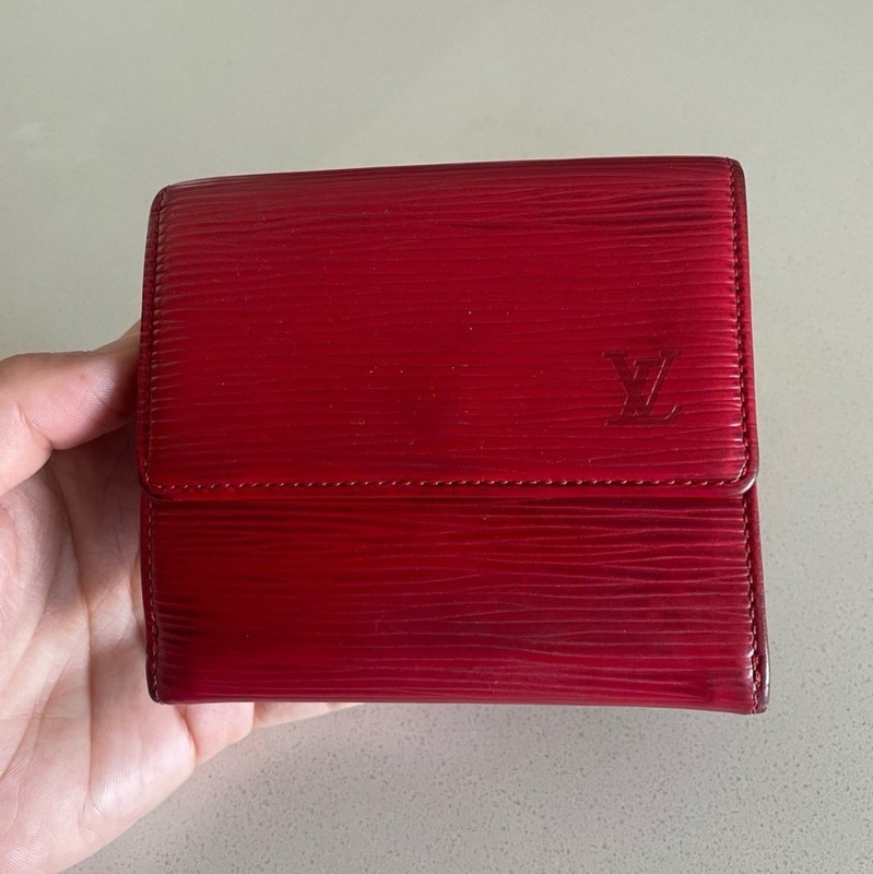 Authentic Louis Vuitton LV Red Epi Leather Compact Tri-Fold Wallet (11cm x 10cm)