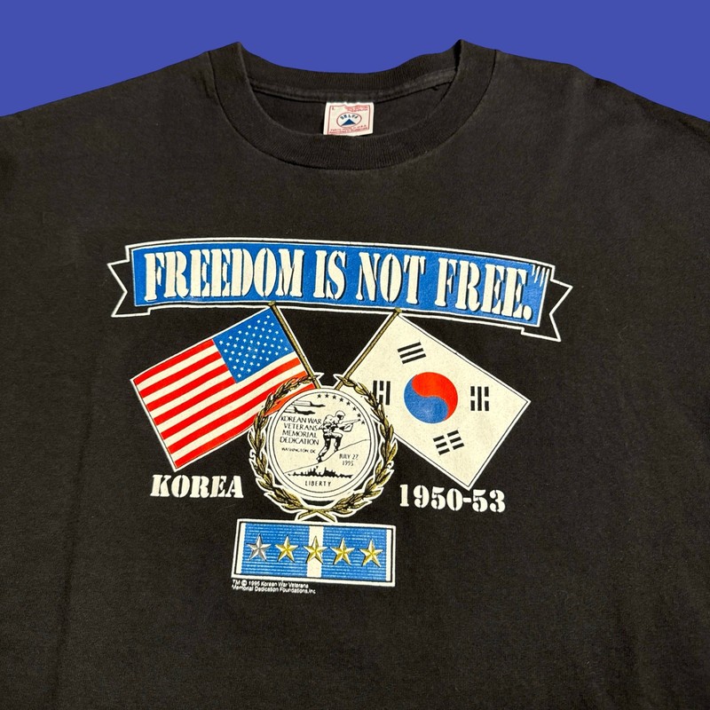 Vintage 90s Korean War Freedom is Not Free Tee L Cotton Military Streetwear gallery