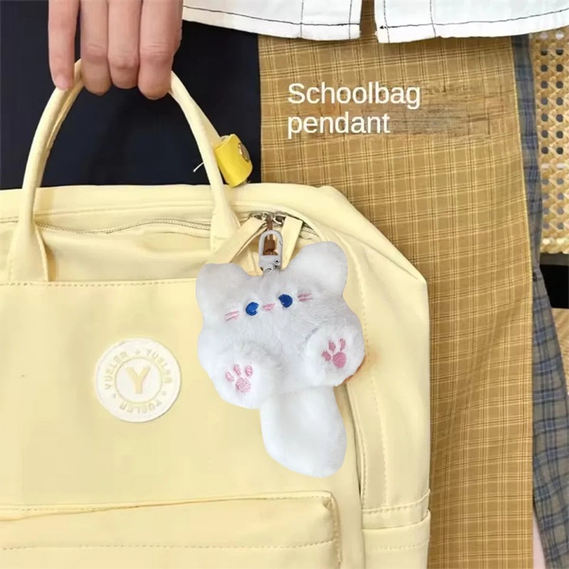 Plush Cat Keychain Bag Charm Pendant for Girl Purse Backpack White Pink 11cm gallery