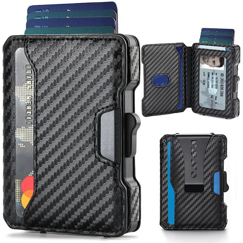 Pop Up Credit Card Holder RFID Wallet for Men Aluminum Case Leather Slots Gift