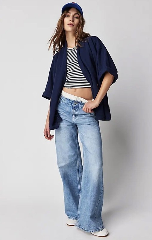 Free People We The Free Harlow Mid-Rise Wide Leg Jeans Light Blue Size 27