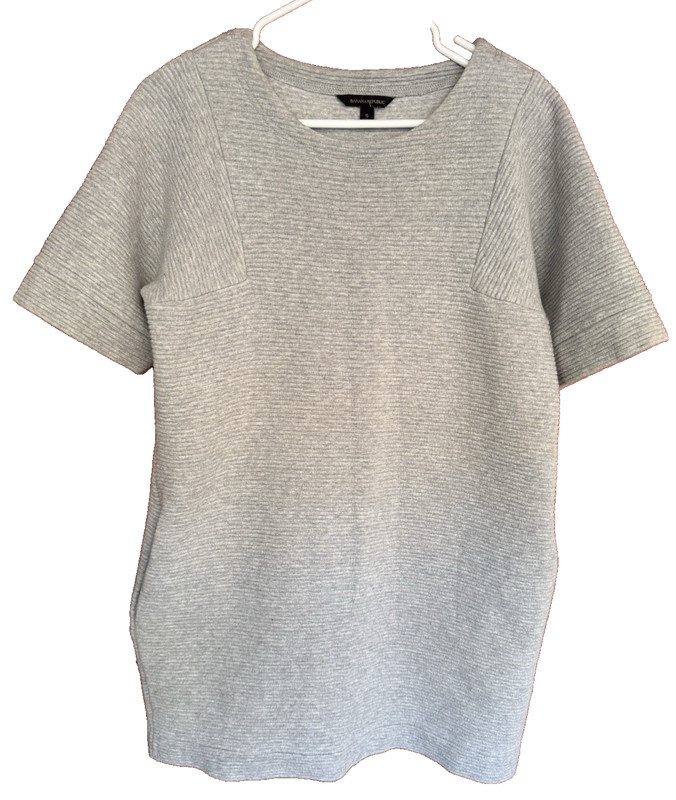 Banana Republic S Ribbed Dress Sweater Gray Short Sleeve Pullover Pocket Stretch