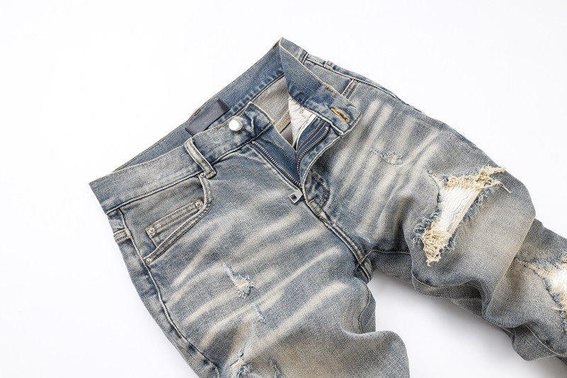 Men's Ripped Elastic Slim fit Jeans, Retro Classic High Quality Gray Blue Pants gallery