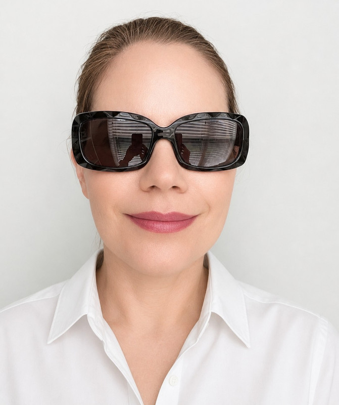 Fendi FS5142 Glossy Black Sculpted Statement Rectangular Sunglasses Silver Logo
