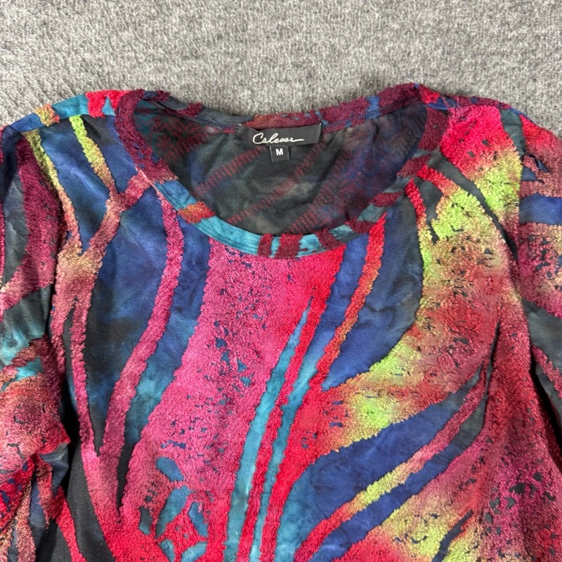 Caleesa 3/4 Sleeve Top Shirt Womens M Multi-color Abstract Wavy Textured gallery