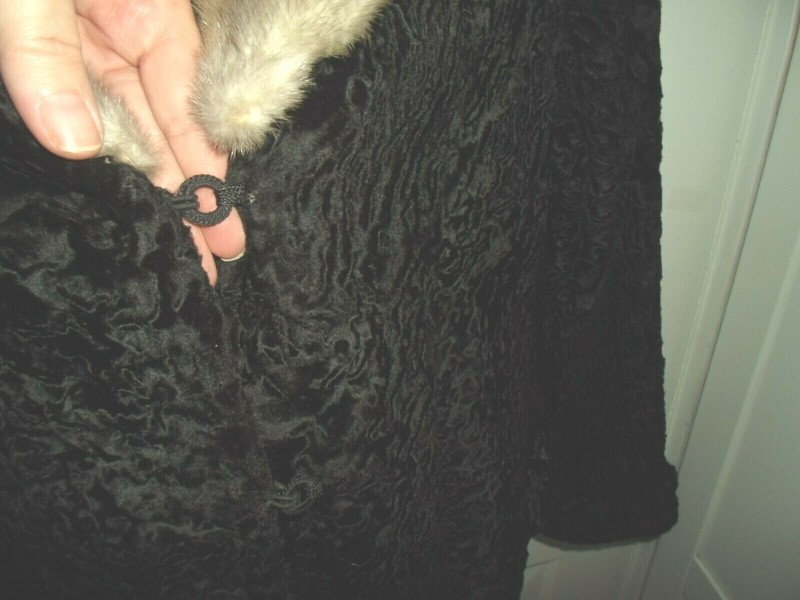 Vintage FOX WEIS Black Faux Persian Lamb w/Gray Real Mink Fur Collar L/S Jacket gallery