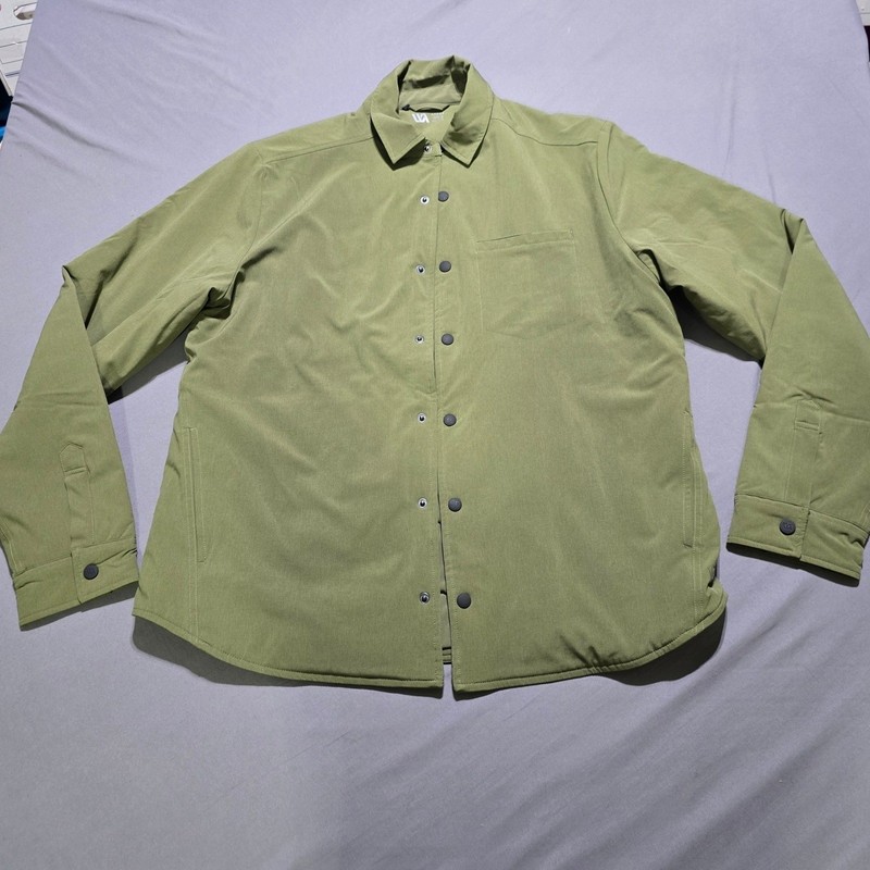 VRST Quilted Shirt Jacket Mens Large Olive Green Snap Front Performance Shacket