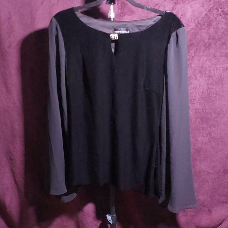 Ett Twaeeted Apparel Women’s Black Sheer Chiffon Keyhole Blouse Size 6
