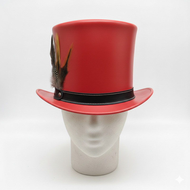 Unisex Yellow Real Leather Top Hat for Halloween, Costume Party, Circus Magician gallery
