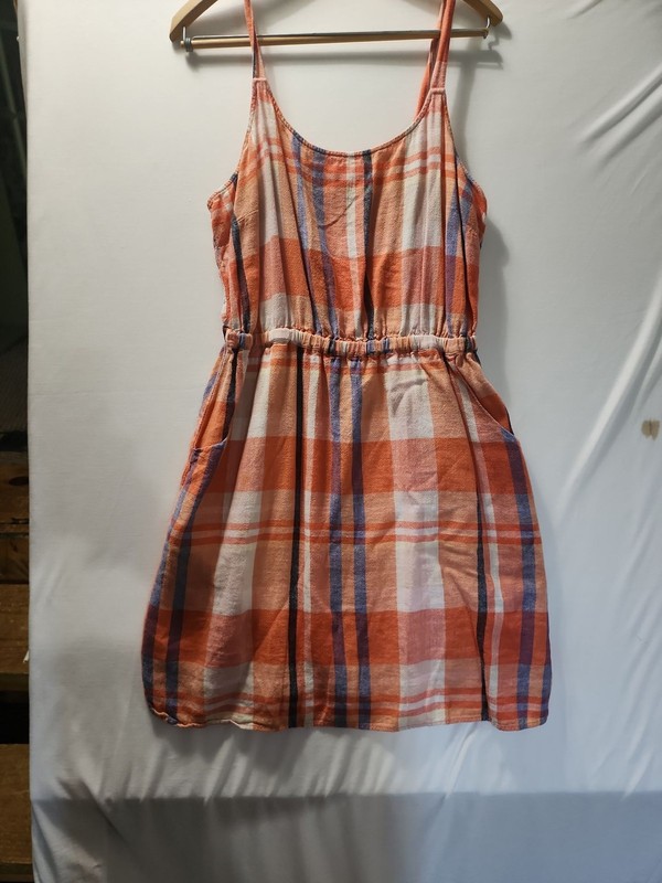 Old Navy Orange Plaid Sleeveless Sundress with Elastic Waist and Pockets