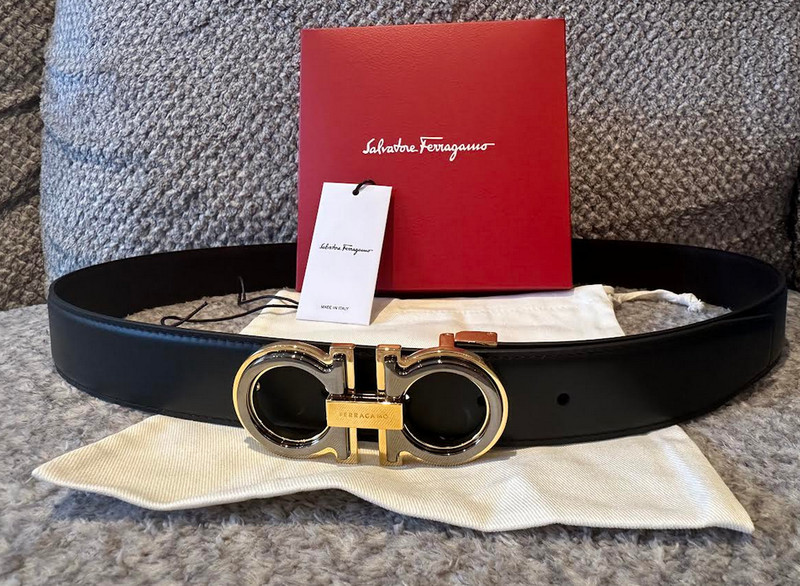 NEW ADJUSTABLE REVERSIBLE CALFSKIN LEATHER MENS SALVATORE FERRAGAMO BELT