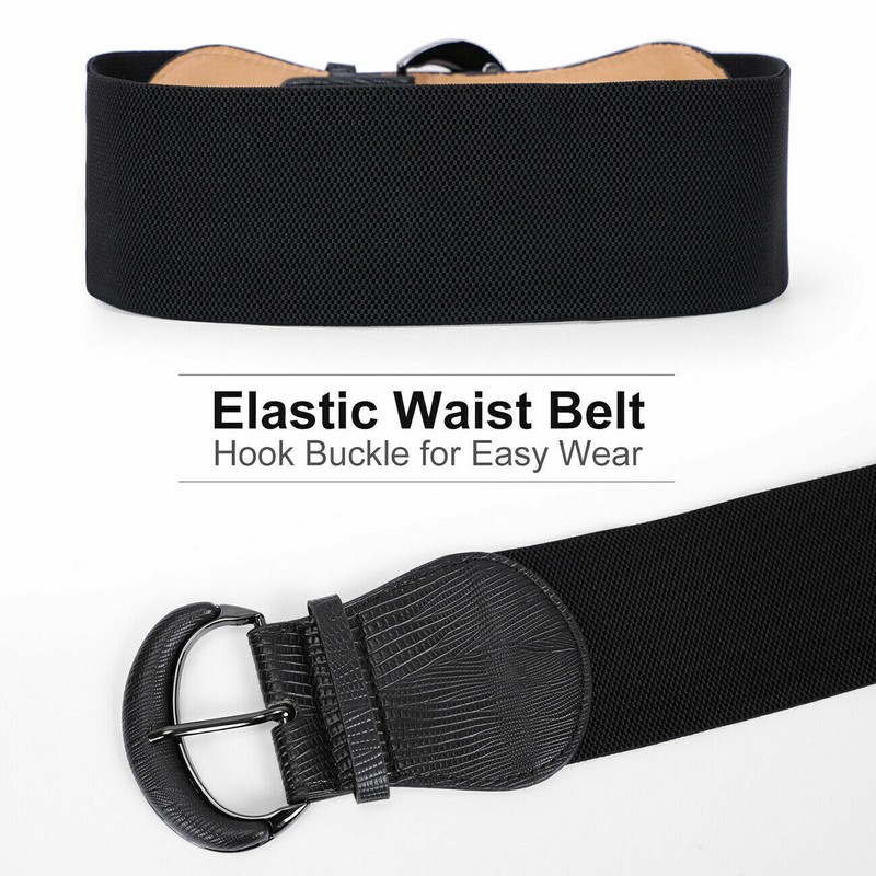 Womens Belt Wide Buckle Elastic Stretch Women Faux Leather Skinny Waist Dress US gallery