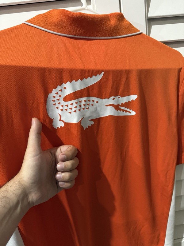 Lacoste Men’s Short Sleeve Polo Size M Nice Orange Popular Polyester Big Croc 🐊