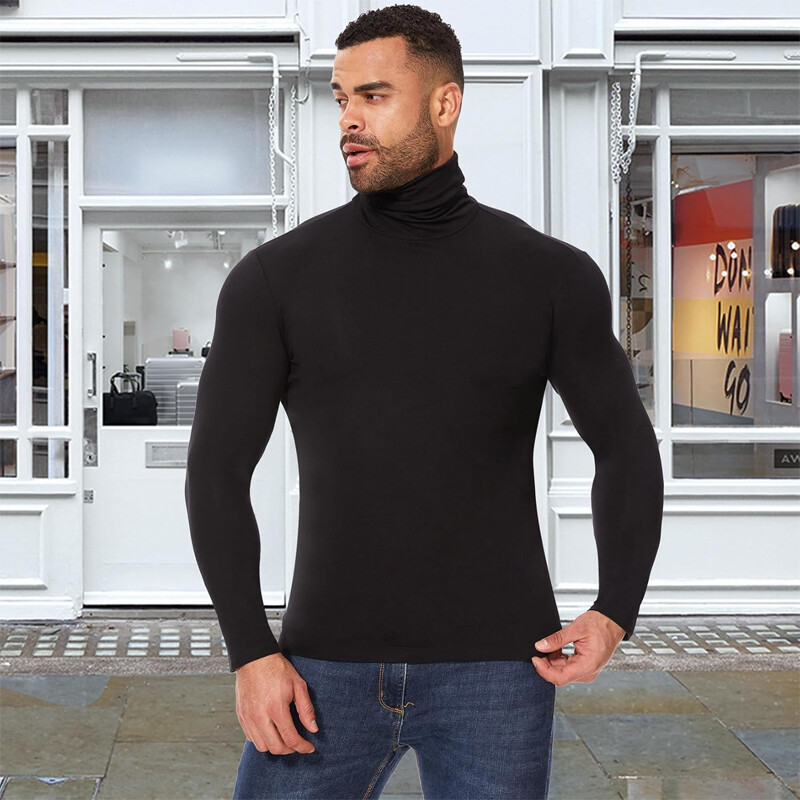 Men High-Neck Mock Turtleneck Ultra-Soft Undershirt Top Long Sleeve Pullover gallery