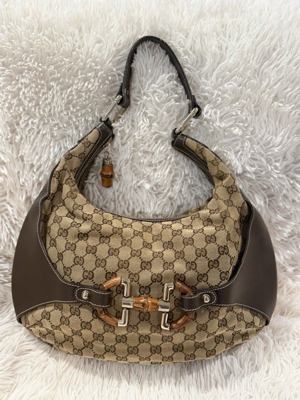 Vintage Gucci GG Monogram Bamboo Amalfi Brown Medium hobo Shoulder Bag