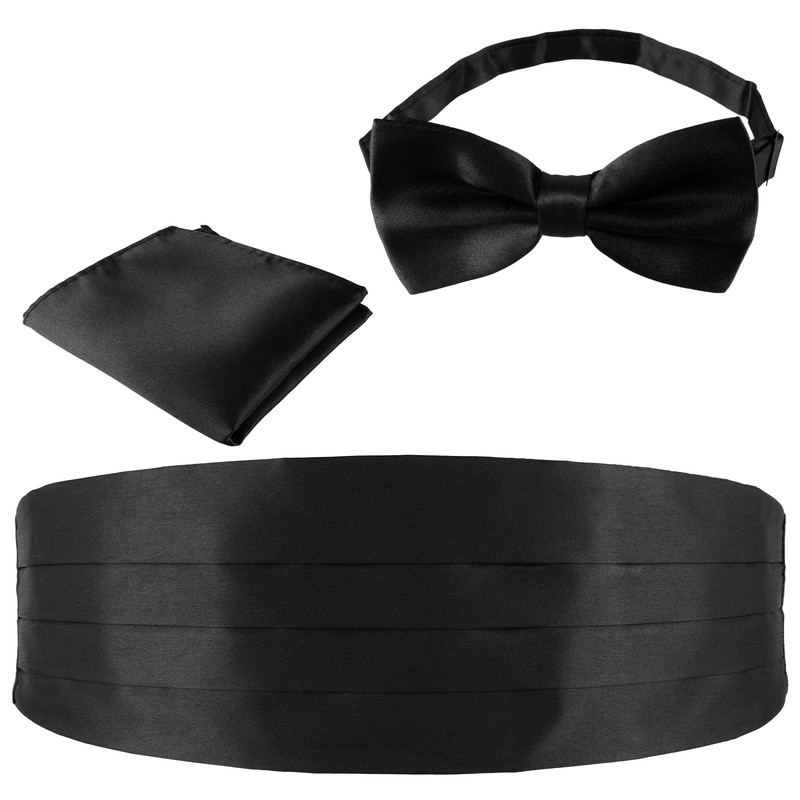 Men's Cummerbund Bow Tie Set Adjustable Solid Color Conventional, Black gallery