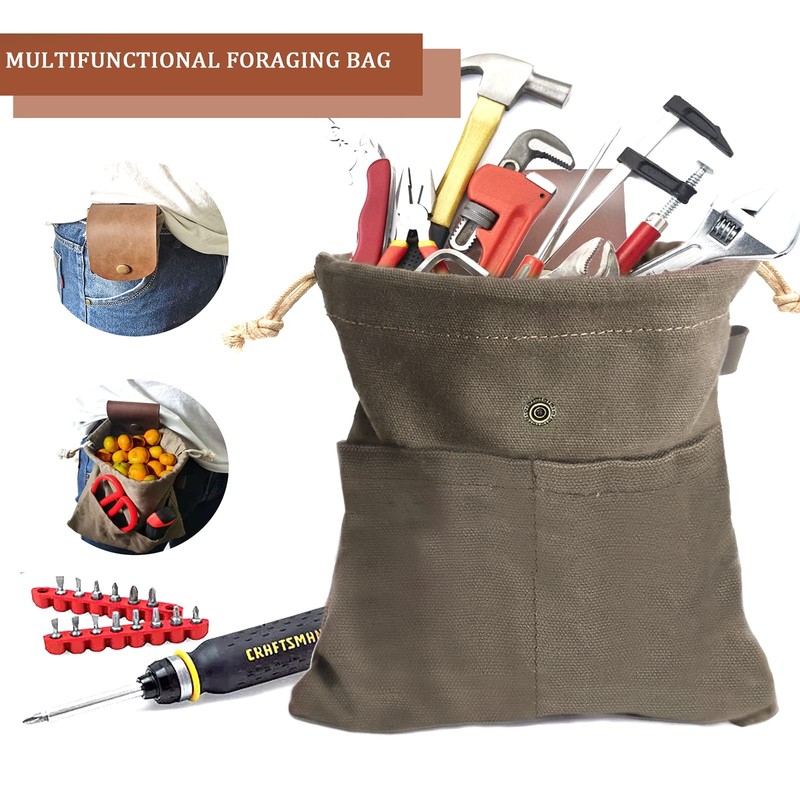 Foraging Pouch Leather Canvas Collapsible Bag Water Resistant Outdoor Camping... gallery