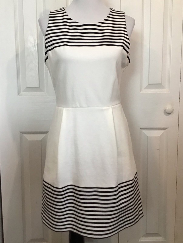 Madewell Women Dress Verse M Nautical Stripe Fit & Flare Ponte
