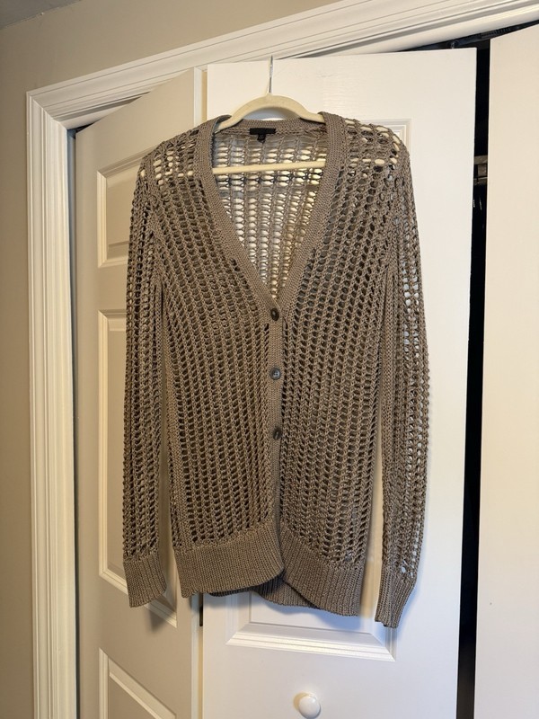 ATM Anthony Thomas Melillo Size S Mama Crocheted Cardigan Sweater Dark Tan EUC
