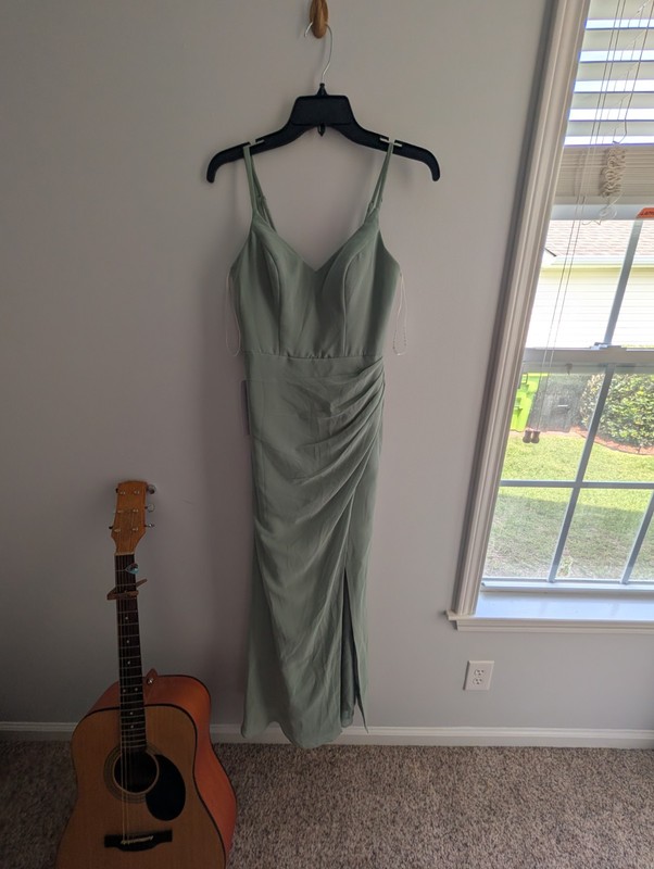 Azazie Leo Matcha Chiffon Sleeveless Spaghetti Strap Bridesmaid Dress A2